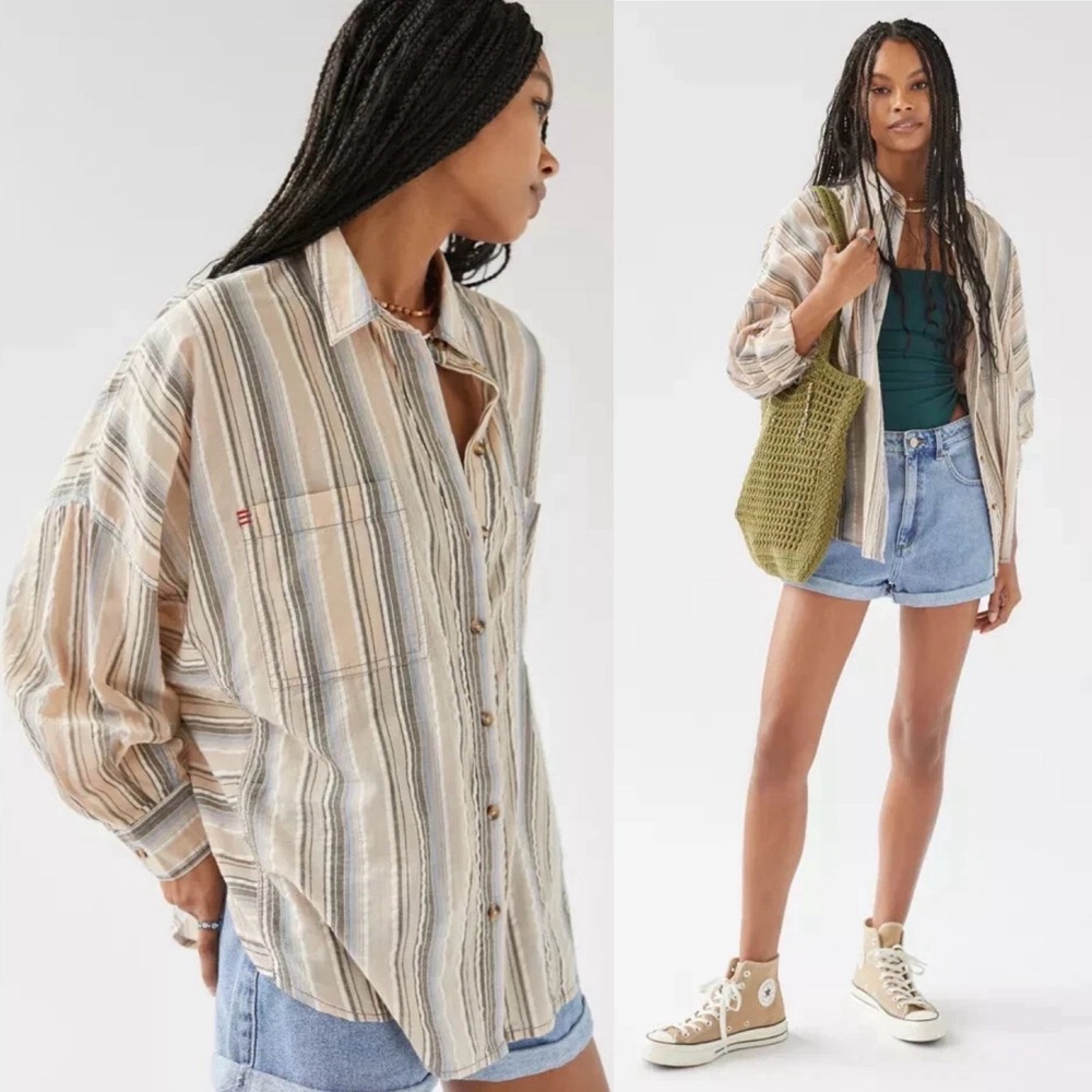 BDG Bell Button-Down Shirt Urban Outfitters Striped Oversized Long Sleeve Top M